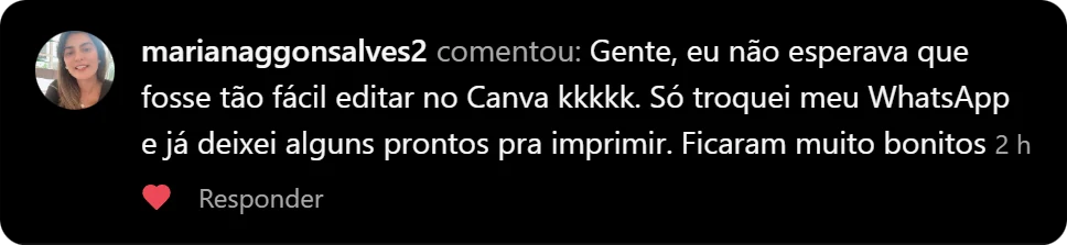 Feedback de marianaggonsalves2 sobre a facilidade de edição no Canva